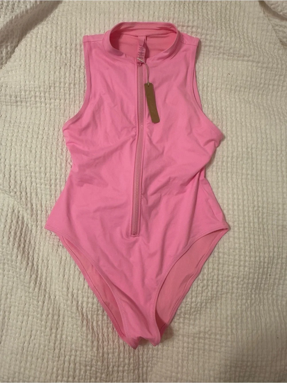 Skims Women's Pink Zip-Front One-Piece Swimsuit Light Pink size Large